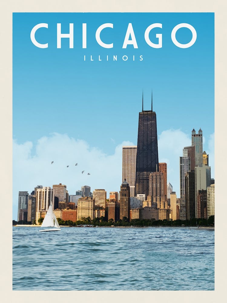 Chicago Skyline Illinois Travel Poster