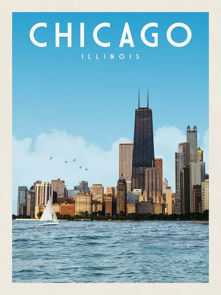 Chicago Skyline Illinois Travel Poster