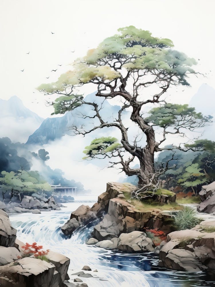 Shiretoko Peninsula In Hokkaido, Japanese Brush Painting, Ukiyo E, Minimal 4