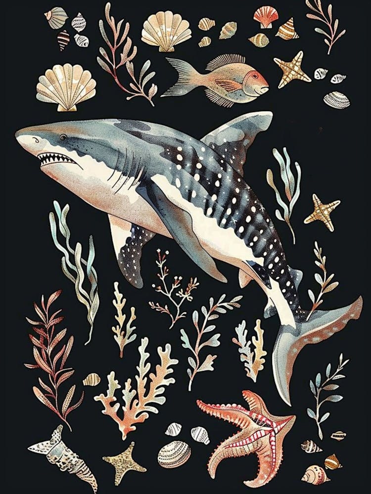 Angel Shark Seascape Black Background Illustration 3