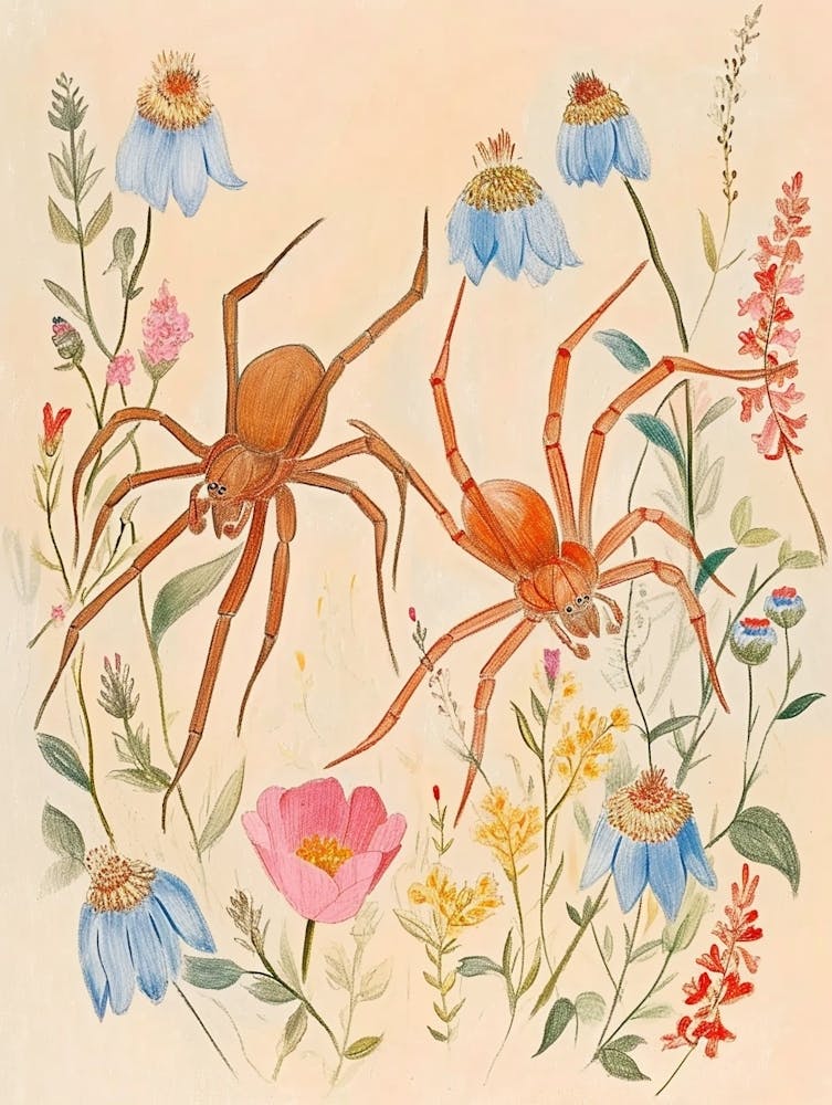 Folksy Floral Animal Drawing Spider 2
