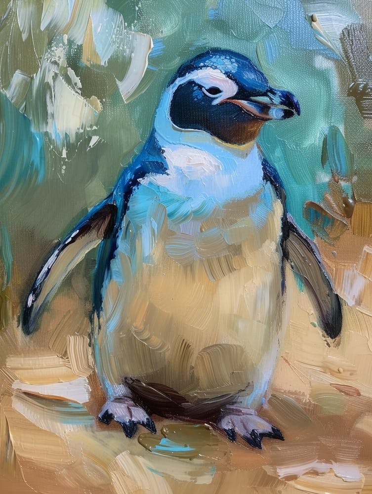 Adlie Penguin Fernandina Island Oil Painting 3