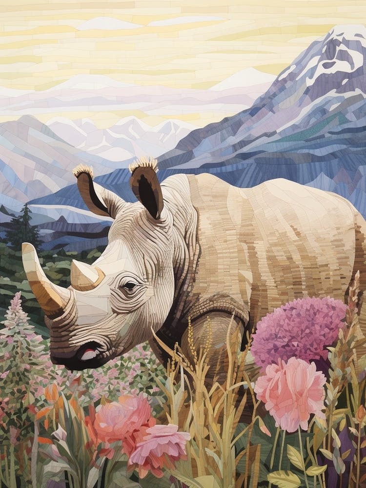 Colourful Rhino With Plants 2