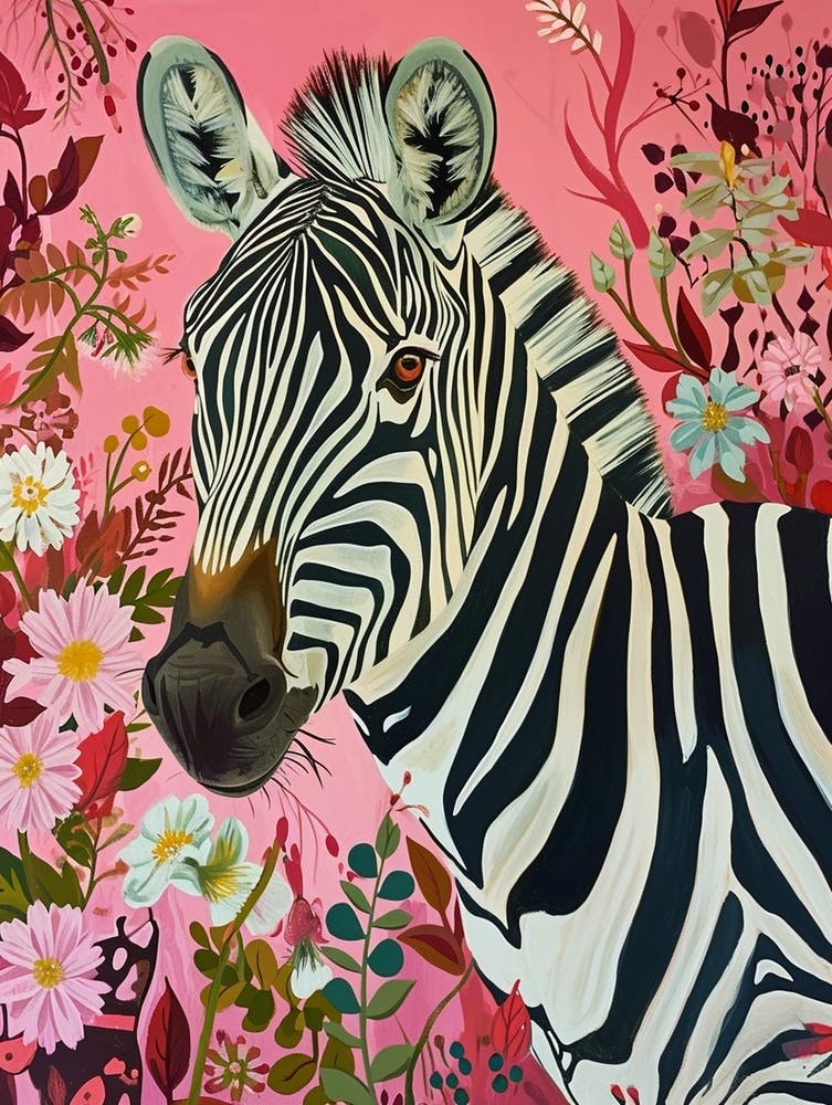 Floral Animal Painting Zebra 3
