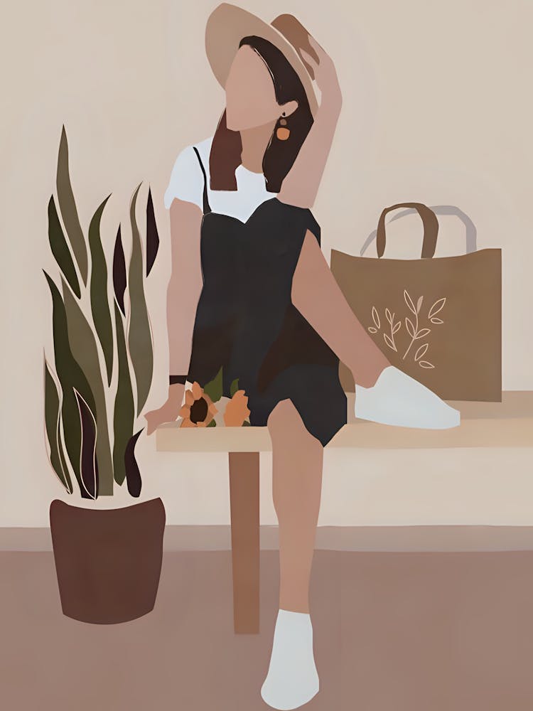 Illustration Of A Woman Sitting On A Bench
