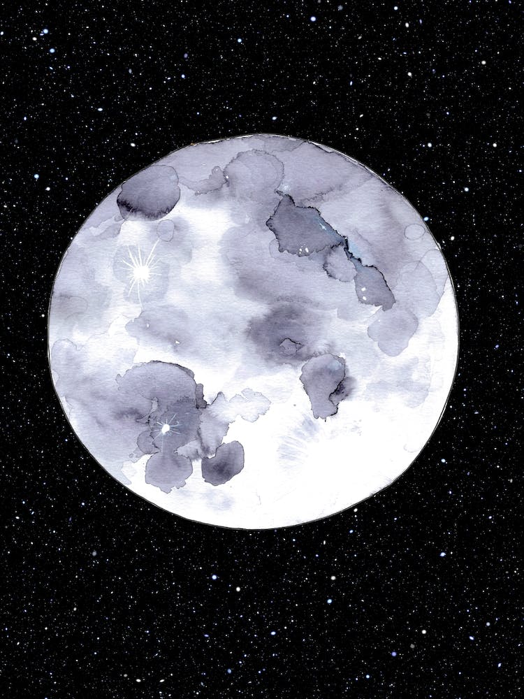 Watercolour Moon And Stars