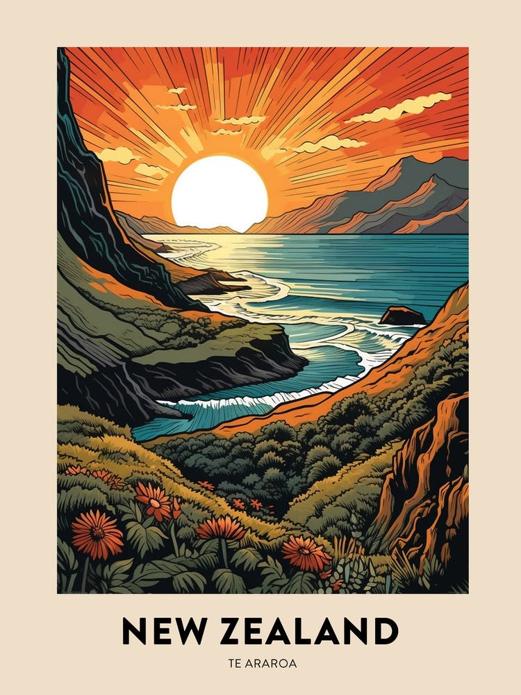 Te Araroa Nouvelle-Zélande 2 Affiche de Voyage de Randonnée Vintage