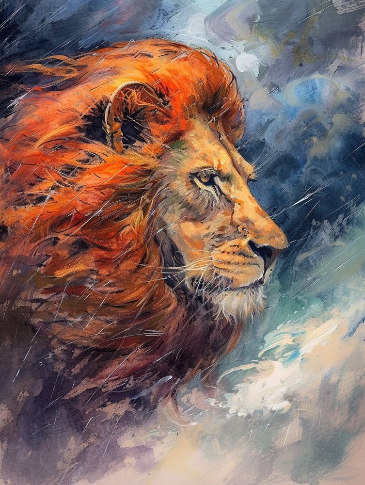 Transvaal Lion Family Bonding Fauvist Painting 3