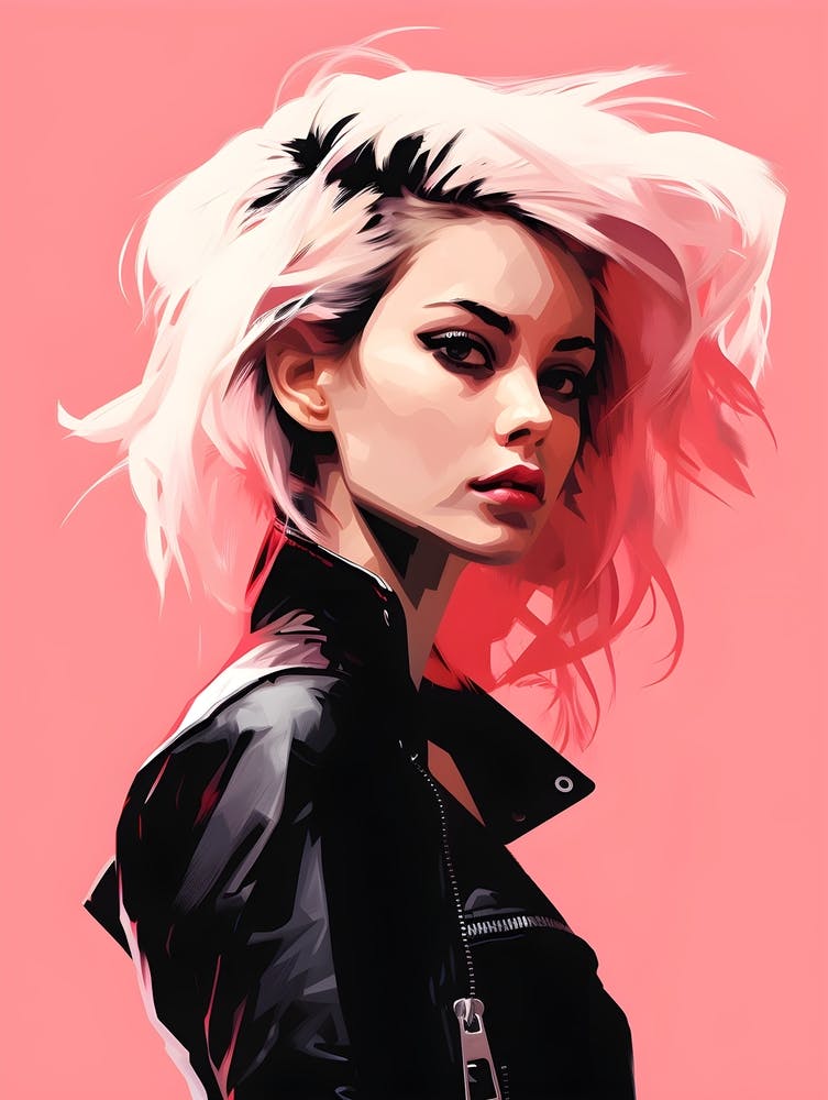 Punk Girl In Black Leather Jacket