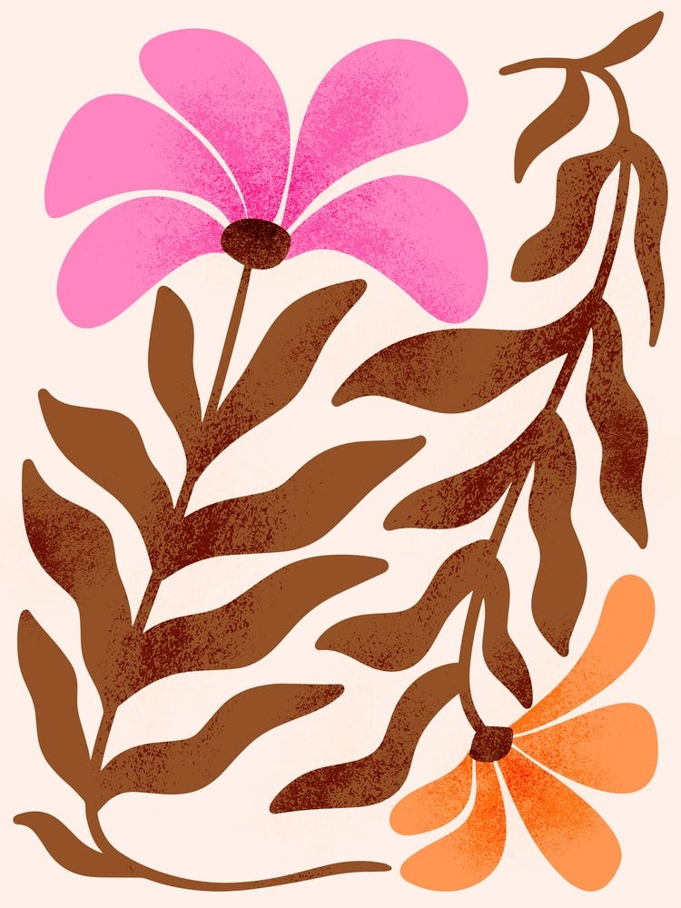 Pink and Orange Flowers Matisse Style