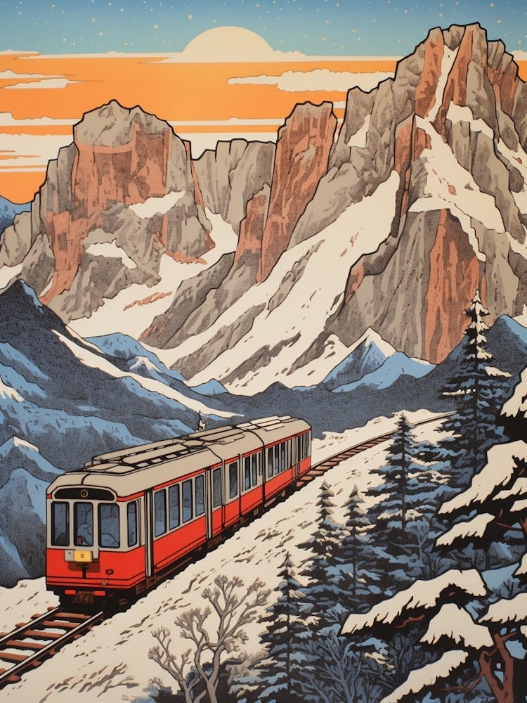 Tateyama Kurobe Alpine Route, Japan Vintage Travel Art 3