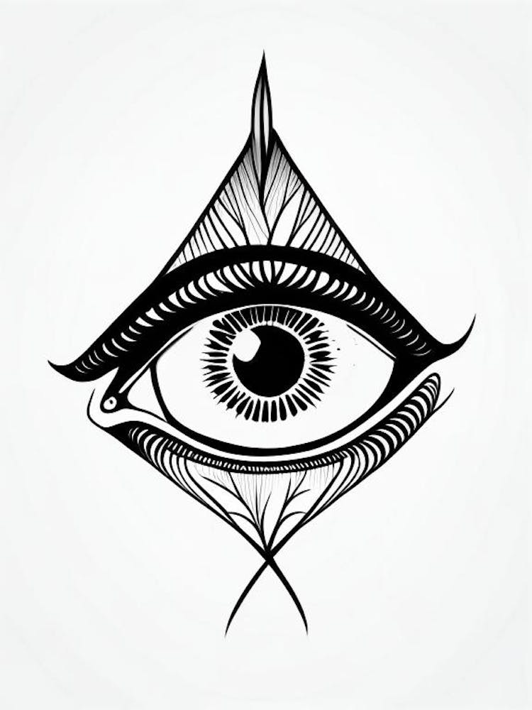 Awareness, Symbol, Third Eye Simple Black & White Illustration 4