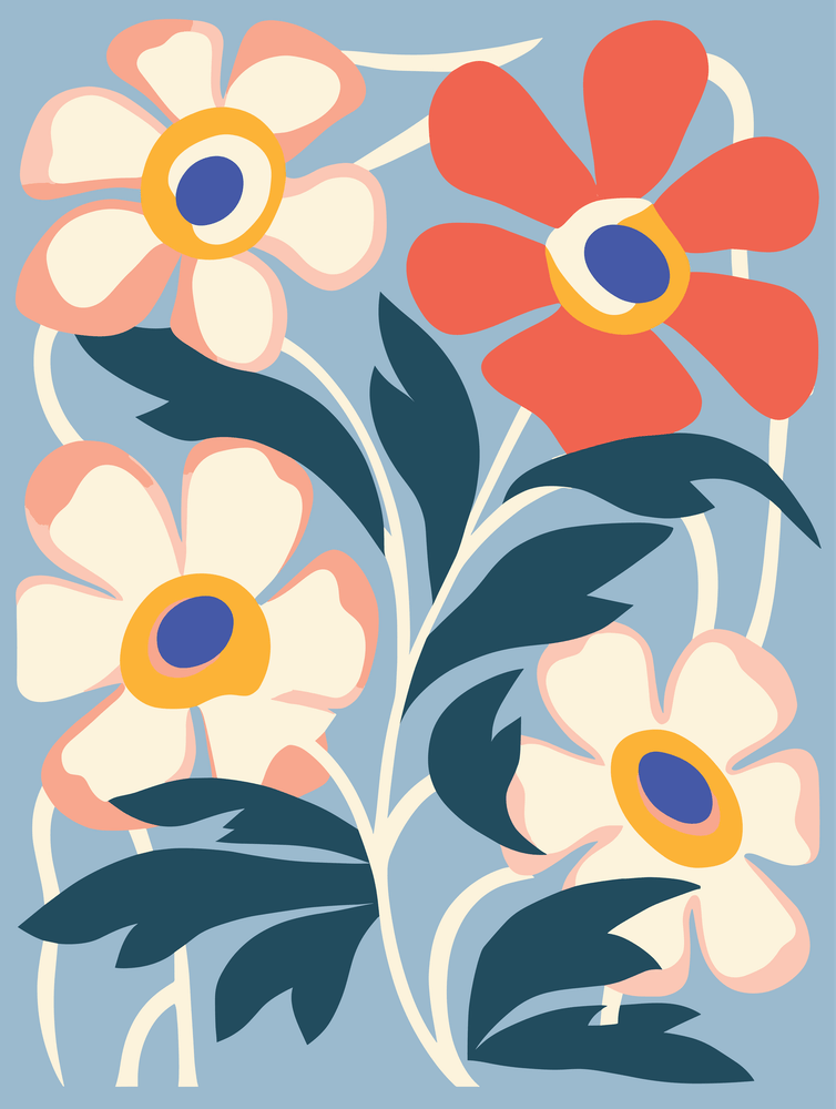 Flowers On A Blue Background 1