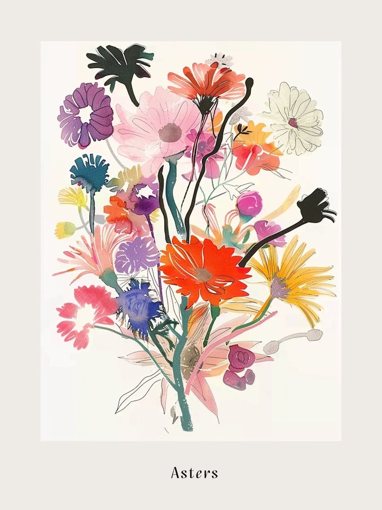 Asters 3 Collage Flower Bouquet Poster