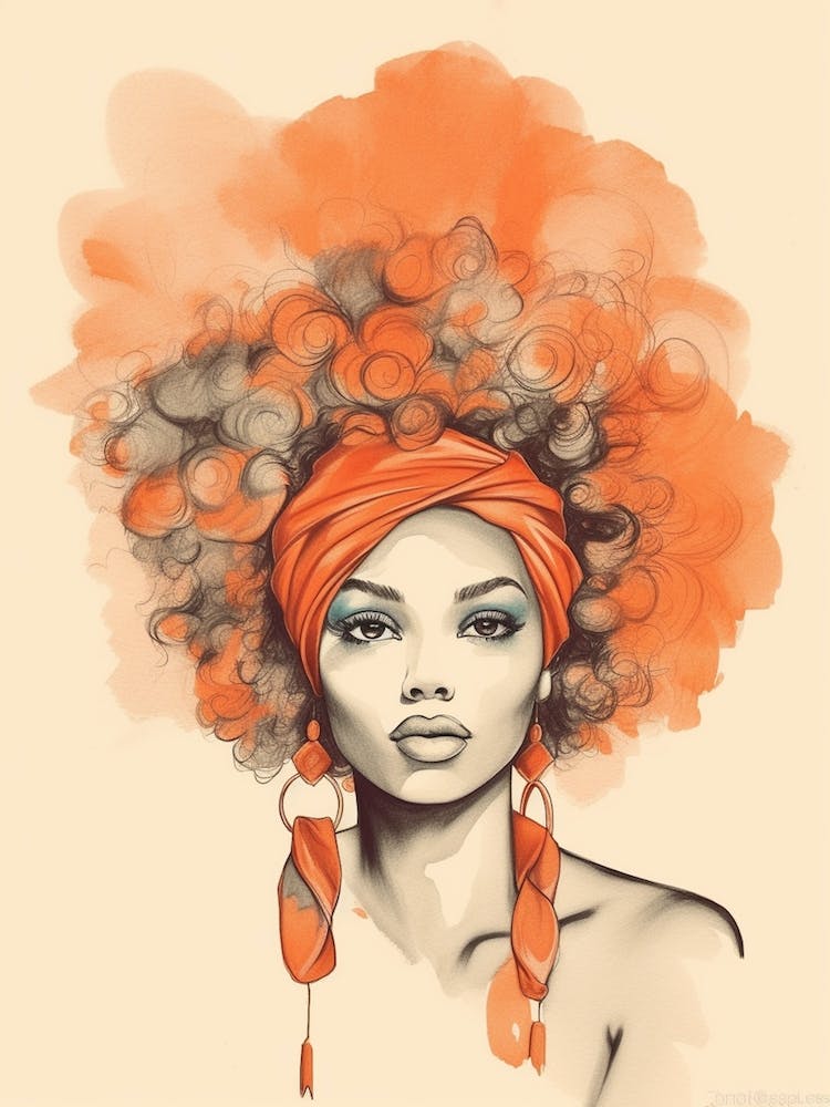 Retro Watercolour Afro Portrait 1