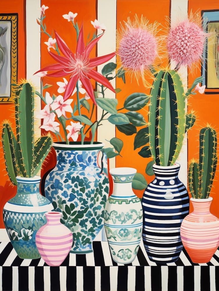 Cactus Painting Maximalist Still Life Zebra Cactus 2