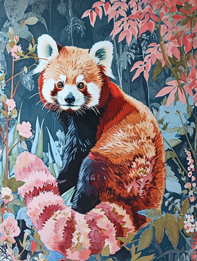 Florale Tiermalerei Roter Panda 2