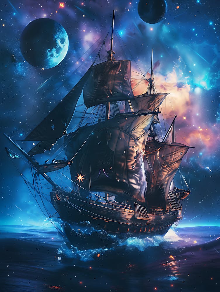 Fantasy Ship Floating in the Galaxy 15
