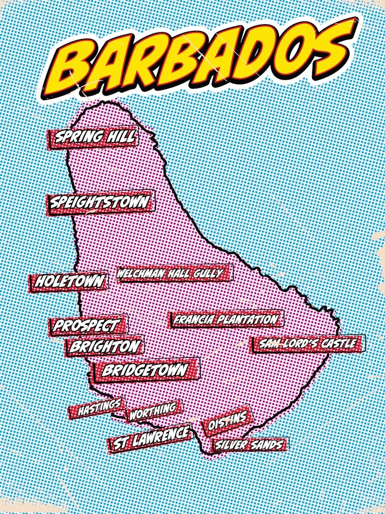Pop Art Map Of Barbados
