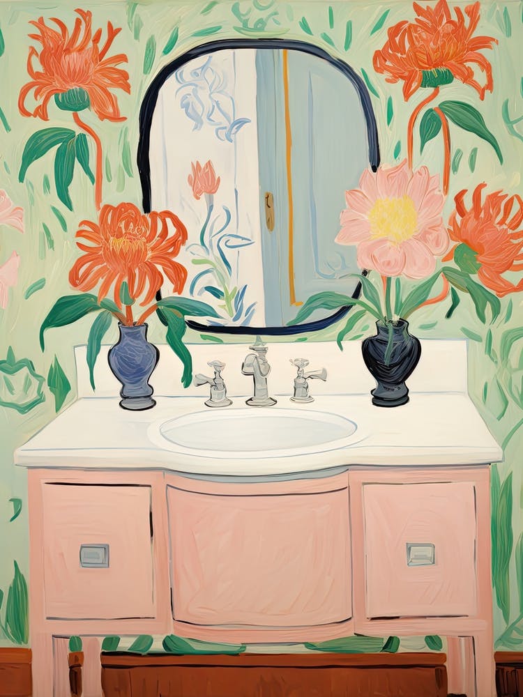 Bathroom Vanity Painting With A Peony Bouquet 1