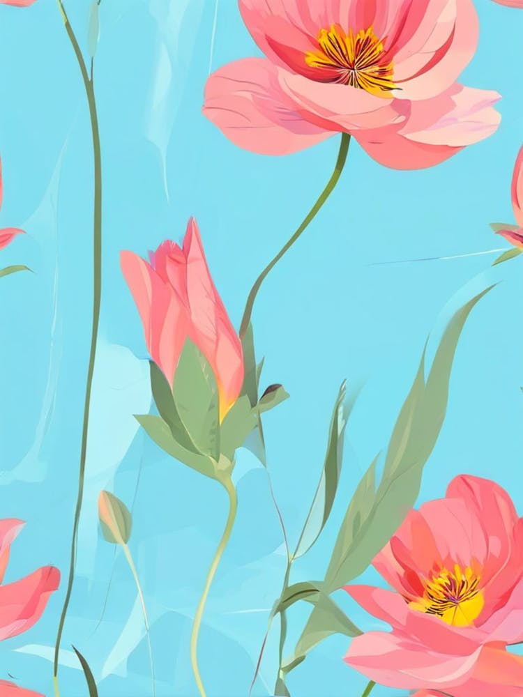 Pink Flowers On A Blue Background 1