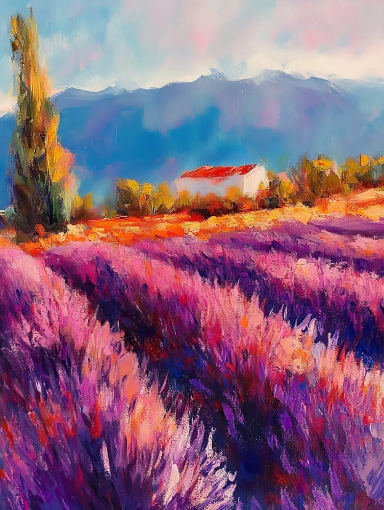 Ölgemälde Lavendelfeld 1
