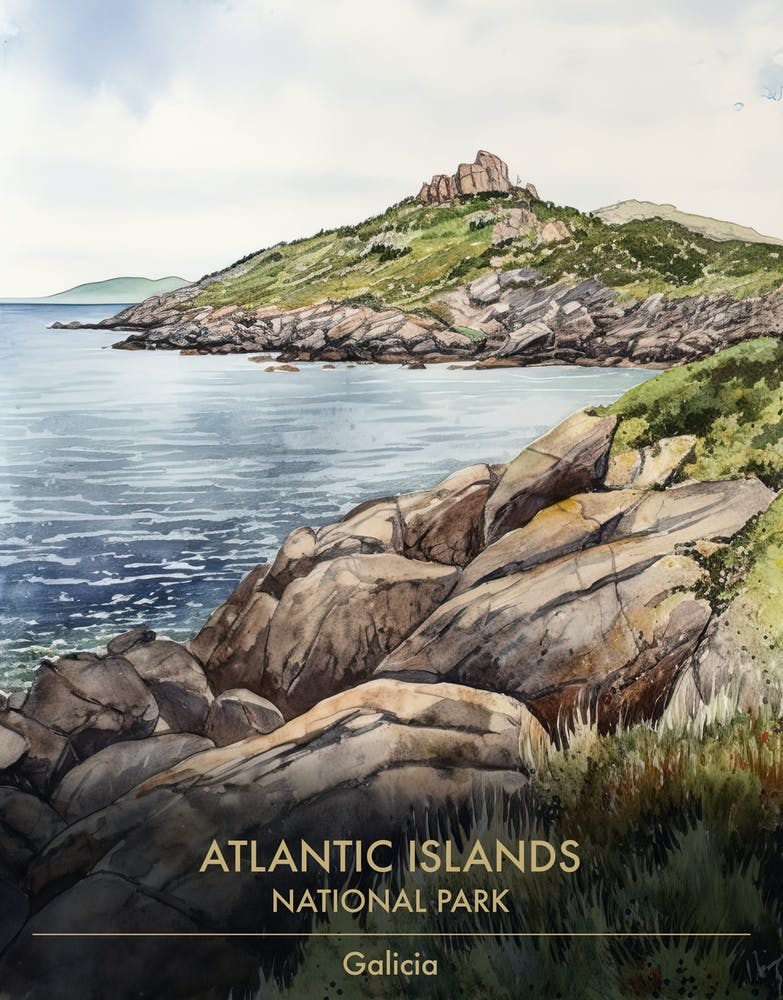 Atlantic Islands National Park Galicia Watercolour 4 Art Print By atlantic-islands-national-park-galicia-watercolour-4-art-print-by