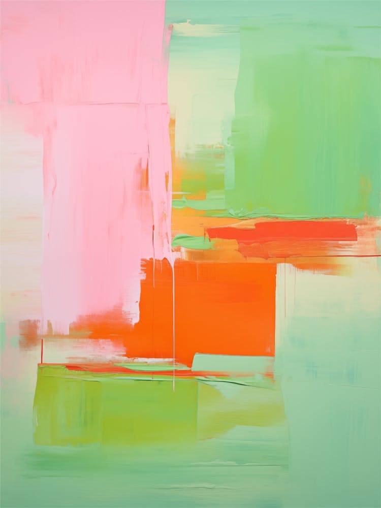 Abstract Painting in Green and Pink