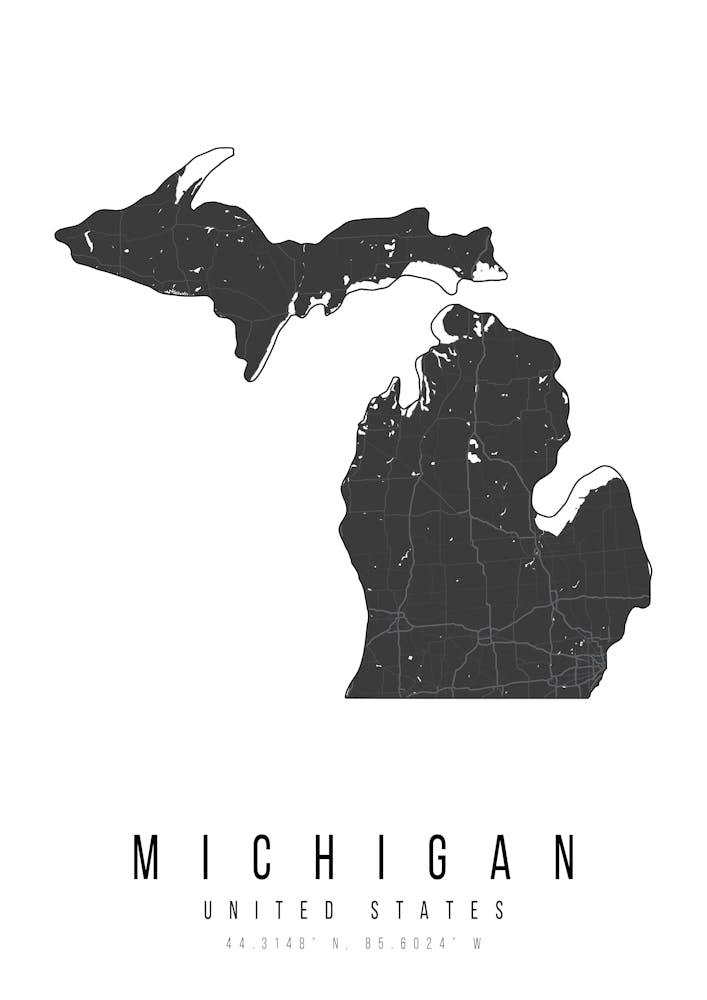 Michigan Mono Black And White Modern Minimal Street Map