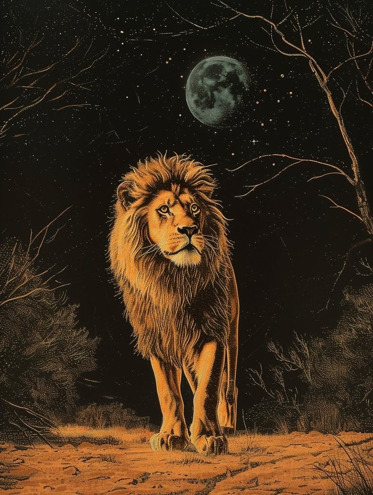 Barbary Lion Relief Illustration Night 1