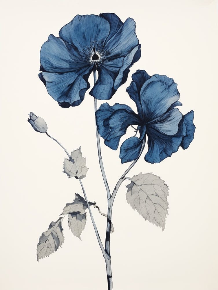 Blue Botanical Poppy 2
