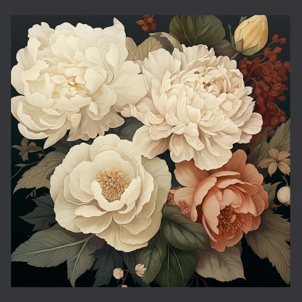 Peonies And Hydranas Wildflowers in Muted Colors