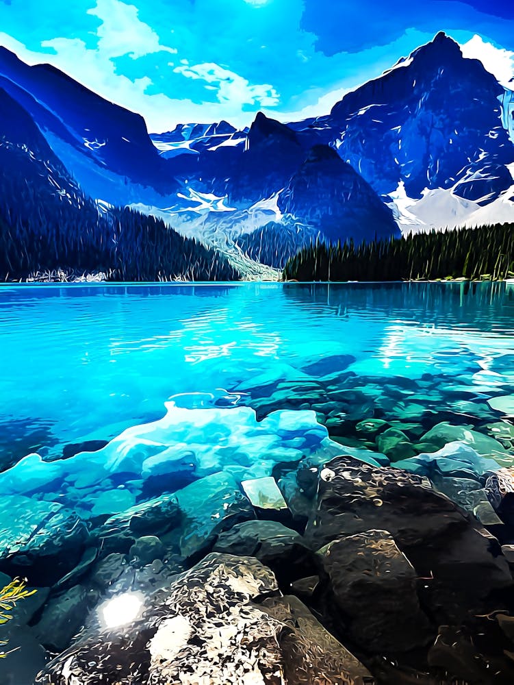 Lake Moraine, Banff National Park Emerald Water Landscape, Alberta, Canada