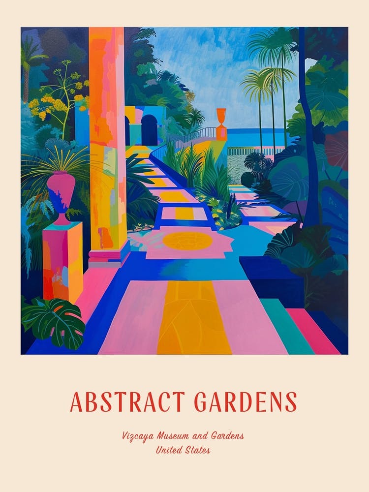 Colourful Gardens Vizcaya Museum And Gardens Usa 2 Red Poster