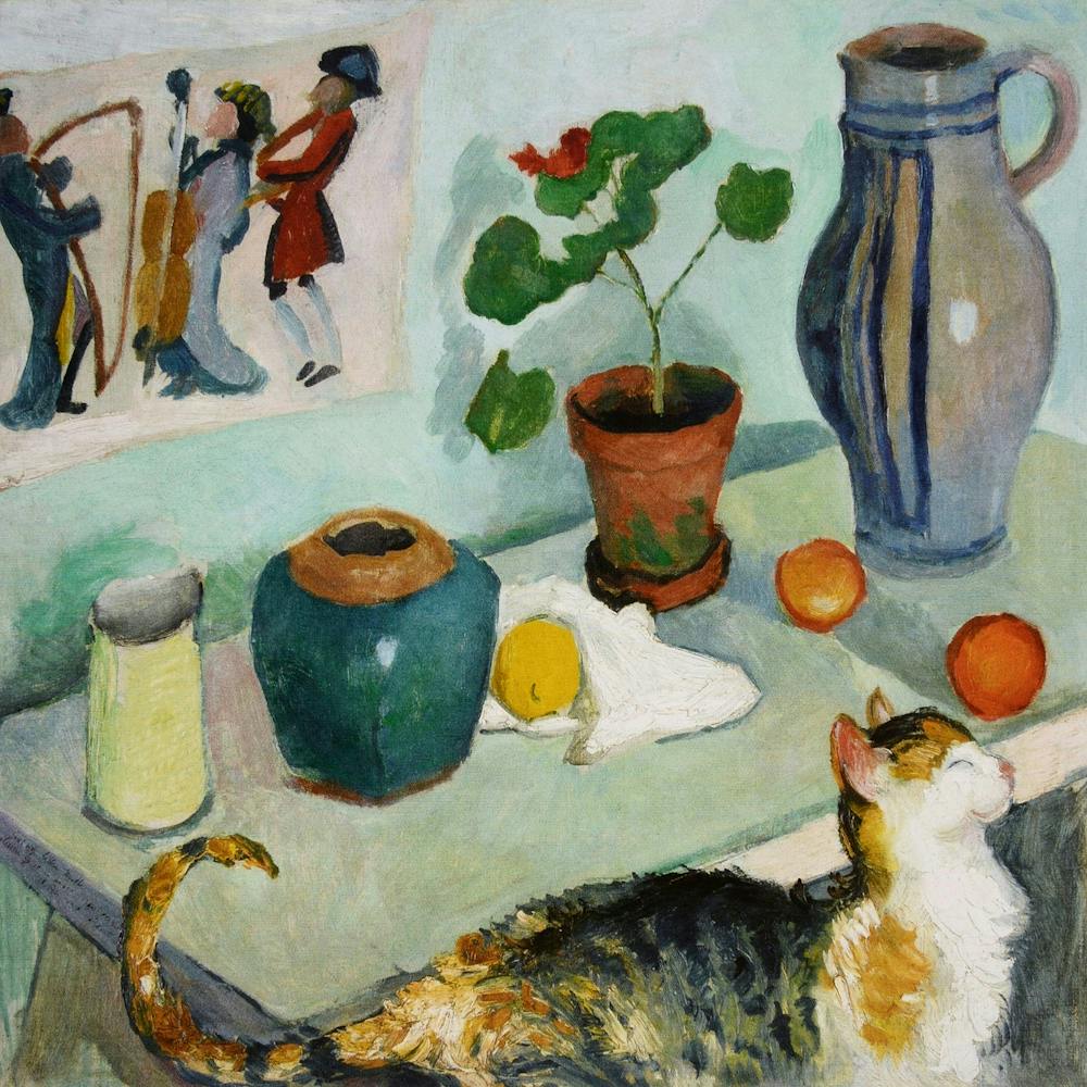 August Macke S The Ghost In The House Stalls Still Life With A Cat (1910) Famous Painting, Original From Wikimedia