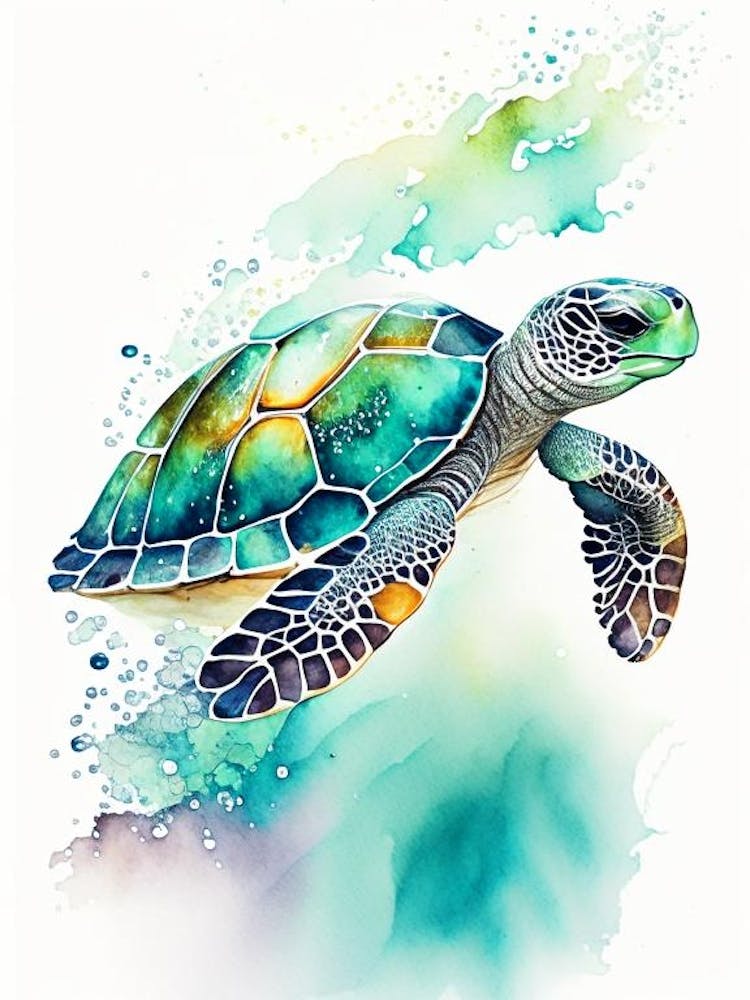 Migration Sea Turtle, Sea Turtle Watercolour 1