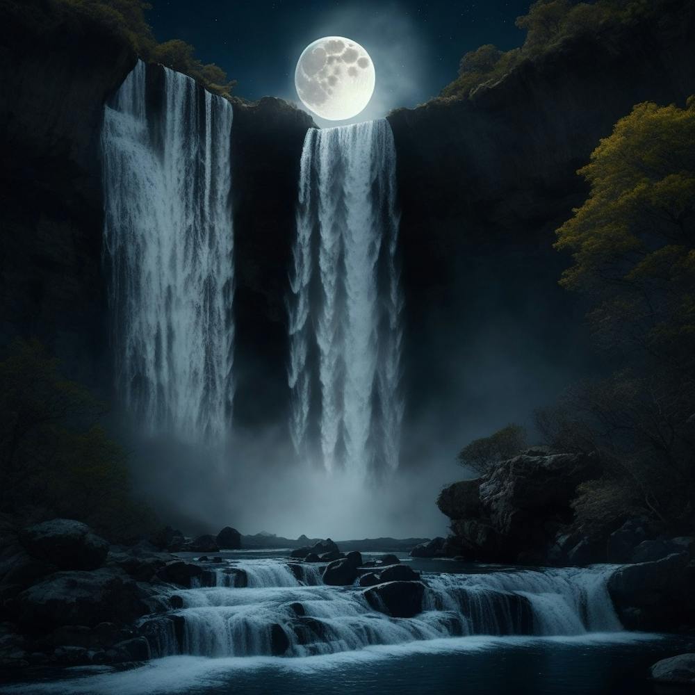 Full Moon Over Waterfall