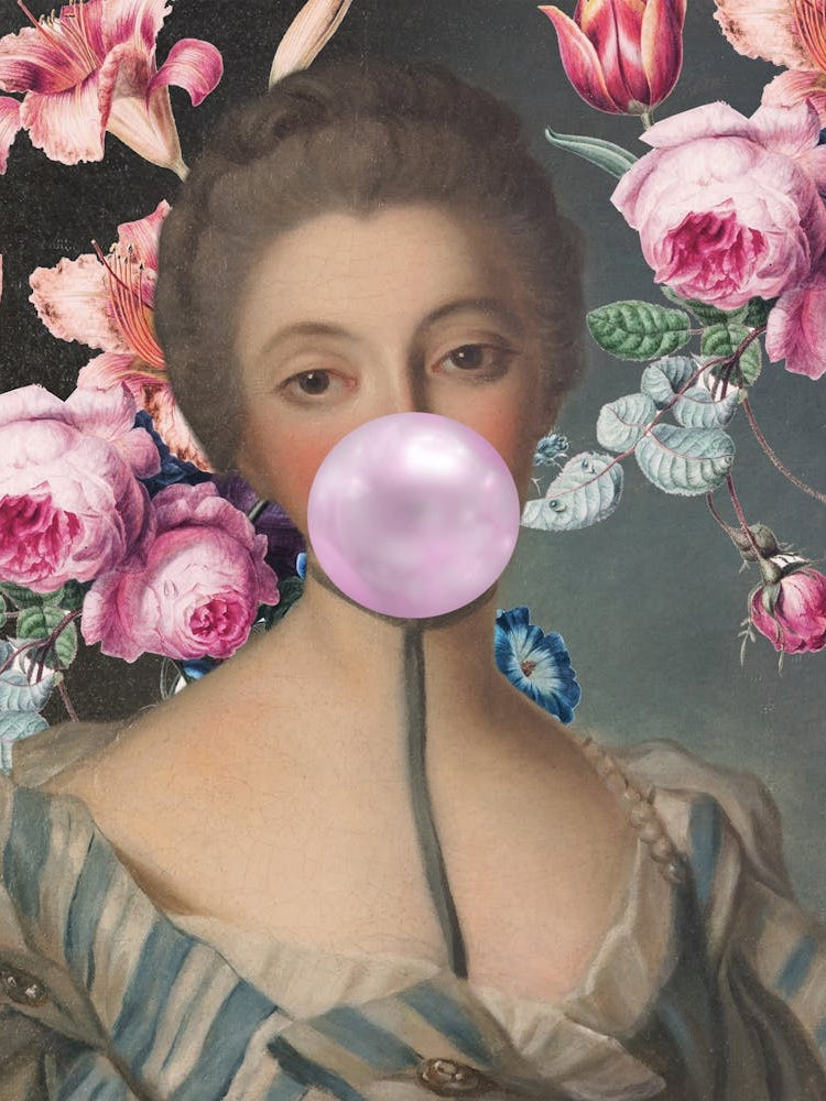Girl Blowing A Bubble with flowers
