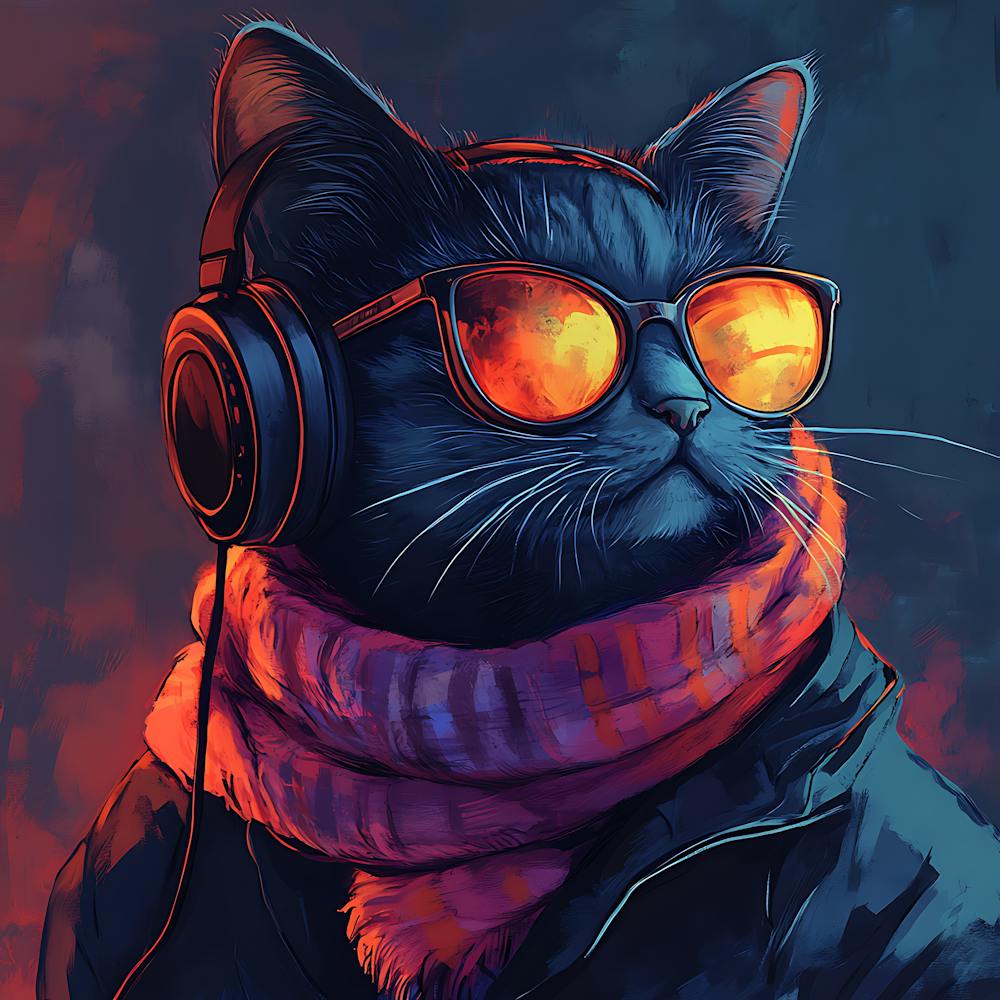 Cool Cat With Headphones Scarf 1