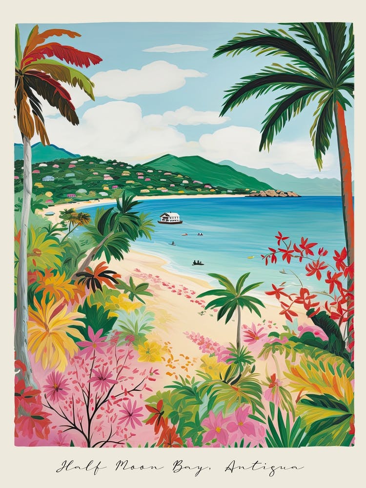 Poster Of Half Moon Bay, Antigua, Matisse And Rousseau Style 1