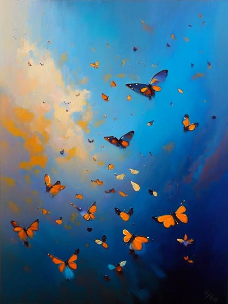 Butterflies Flying In The Sky Oil Painting 1