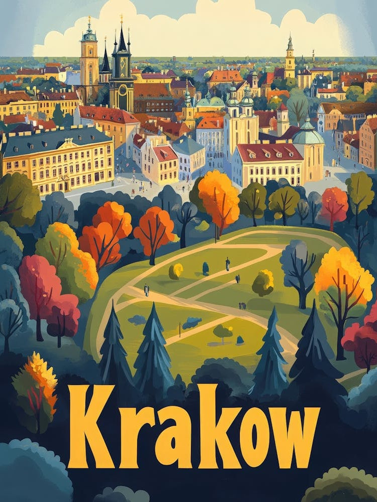 Aihrgdesign A Mid Century Modern Travel Poster For Krakow 3