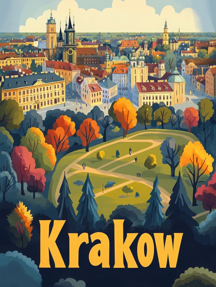 Aihrgdesign A Mid Century Modern Travel Poster For Krakow 3