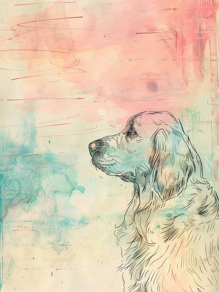 Golden Retriever Illustration au Trait Aquarelle Pastel