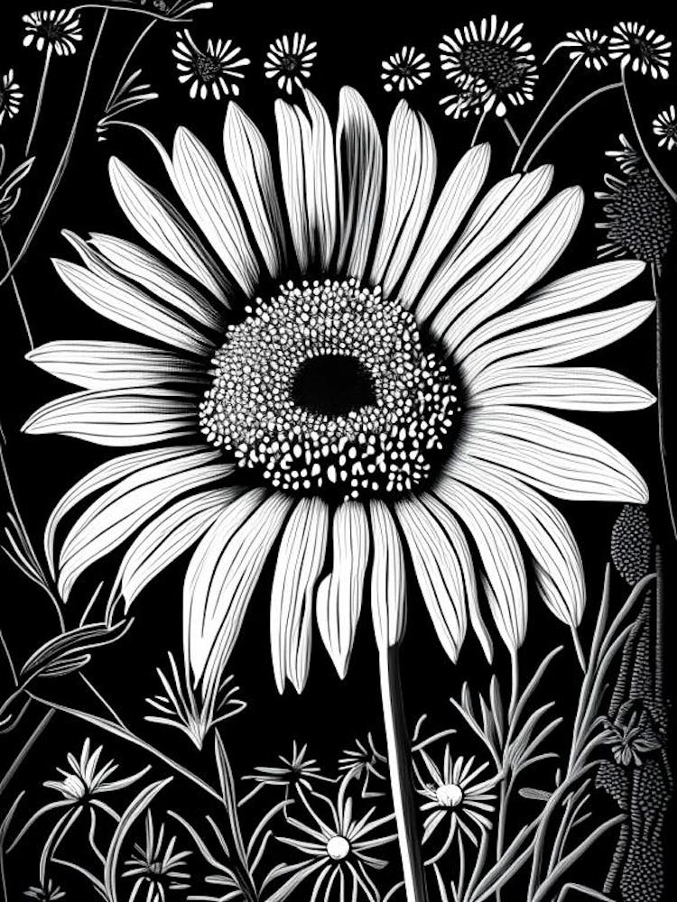 Shasta Daisy Wildflower Linocut 2