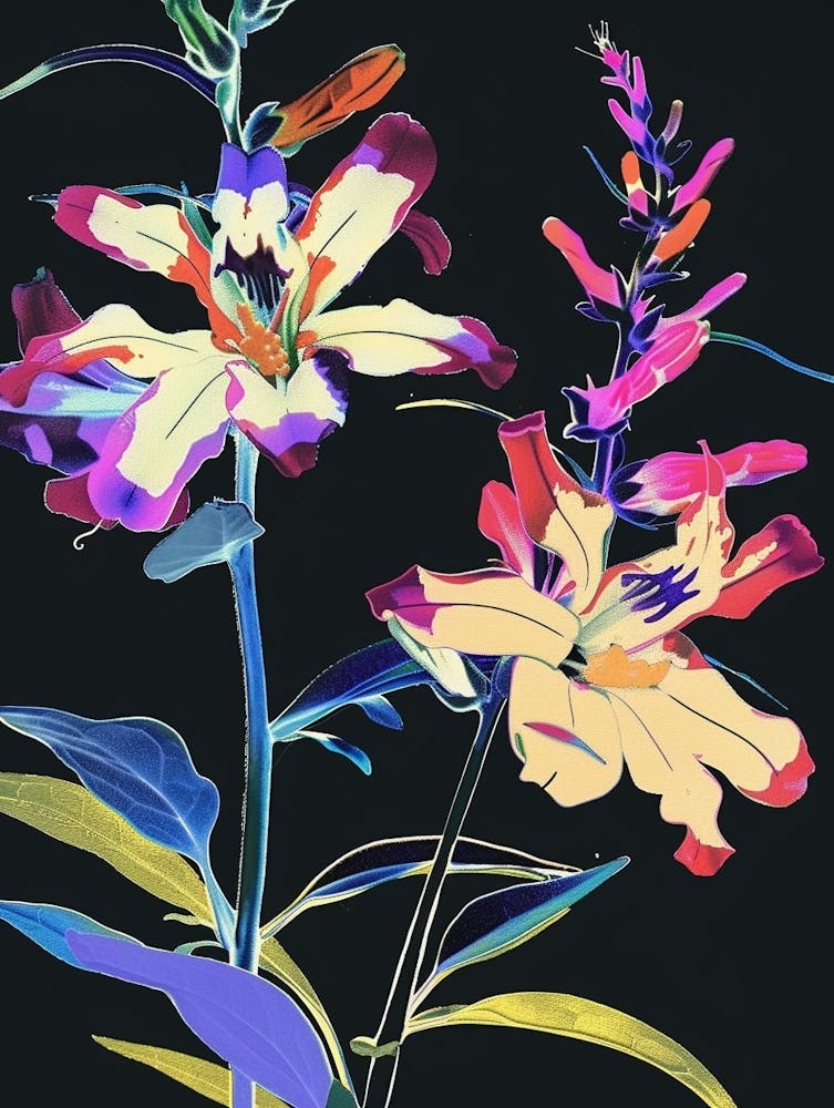 Neon Flowers On Black Larkspur 3