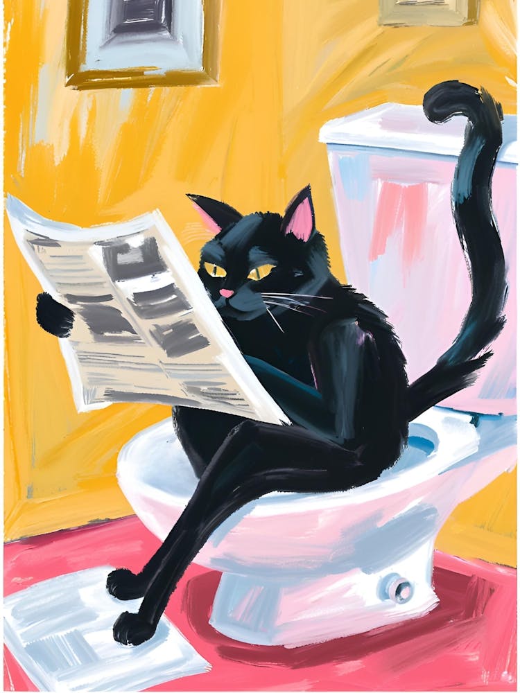 Black Cat Reading Newspaper