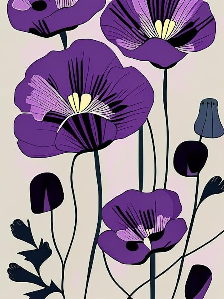 Purple Poppy Mallow Wildflower Modern Muted Colours 1