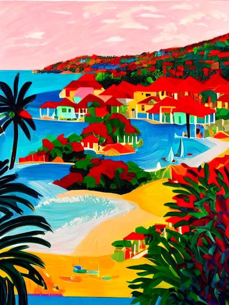 Cane Garden Bay, British Virgin Islands Hockney Style