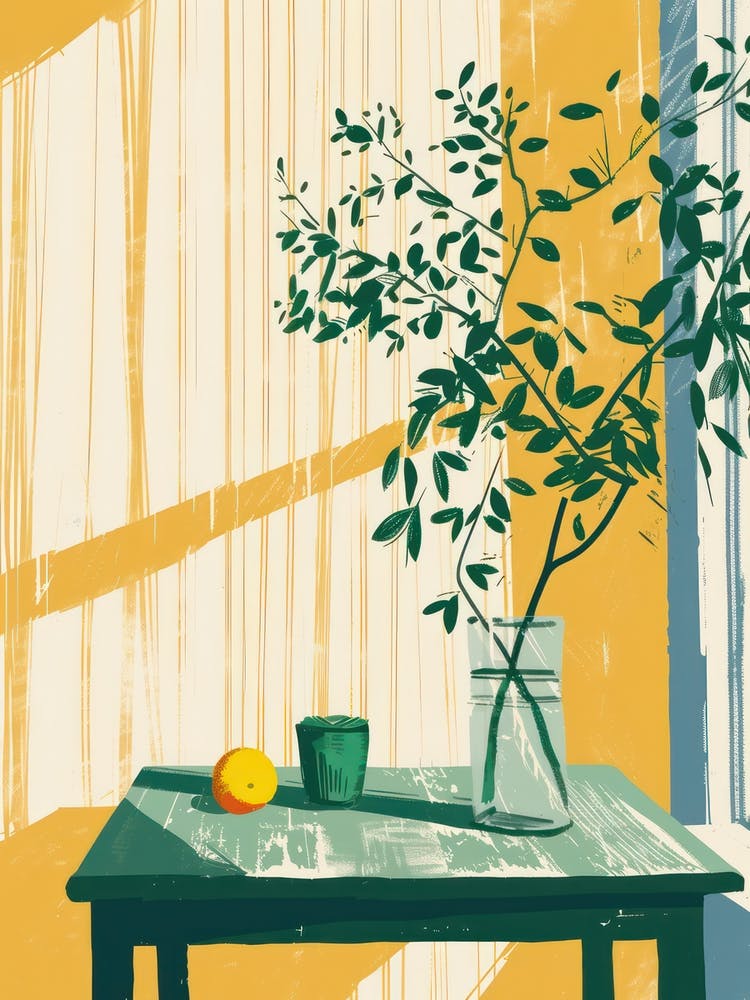 Green Flowers On A Table   Contemporary Illustration 2